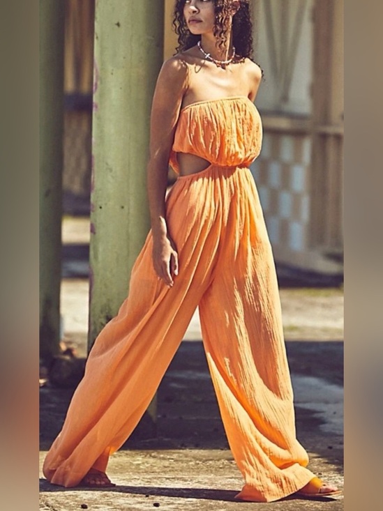 Free People Pants - NWT Free People “Cut Out For It” Asymmetrical Jumpsuit, Papaya Orange, Size S